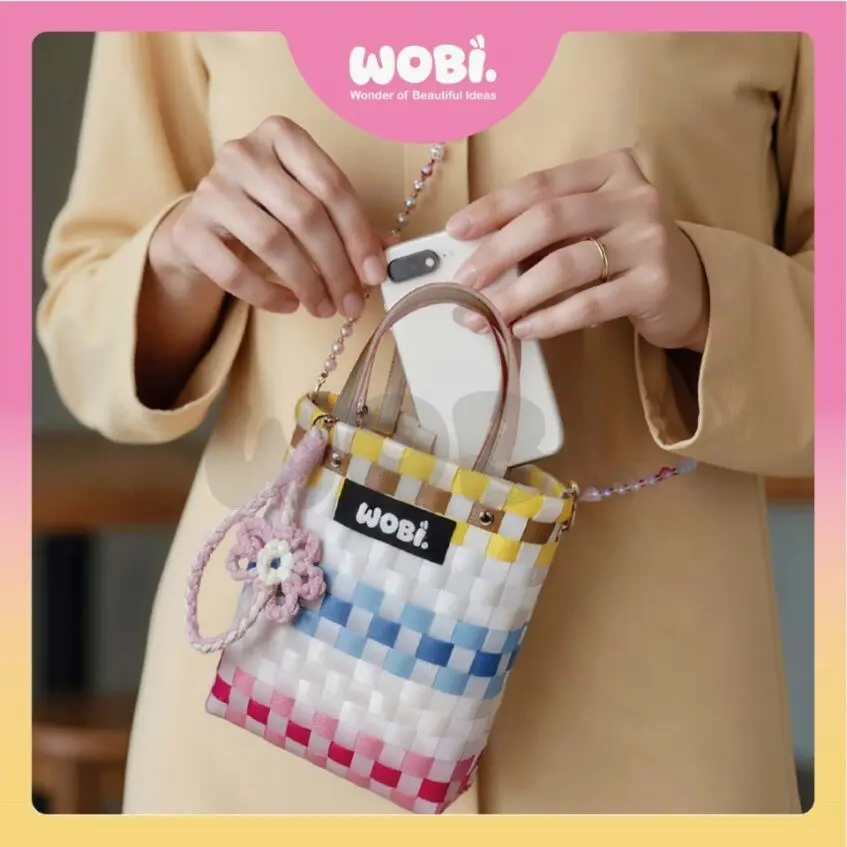 2005 WOBI Mini Tote Bag Women Bag Shopping Bag Gift Bag Retail Bag Goodies Bag Wedding Birthday Beg Anyaman Warna Warni - Image 6