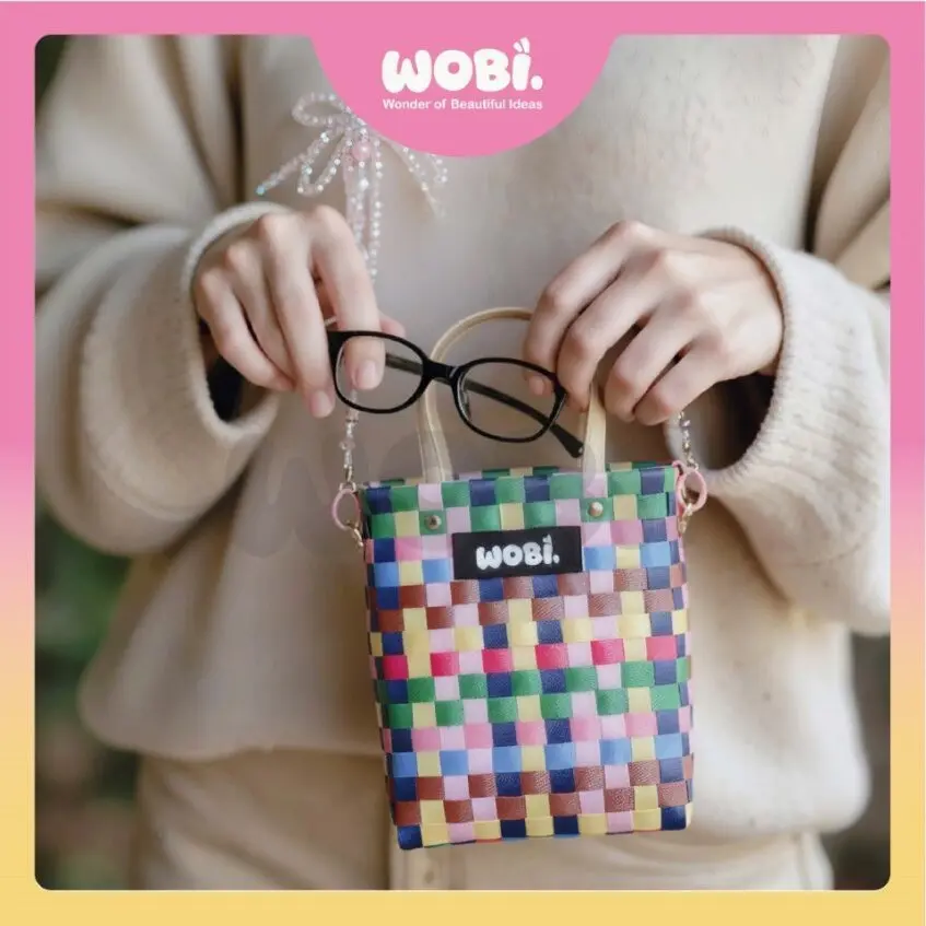 2005 WOBI Mini Tote Bag Women Bag Shopping Bag Gift Bag Retail Bag Goodies Bag Wedding Birthday Beg Anyaman Warna Warni - Image 4