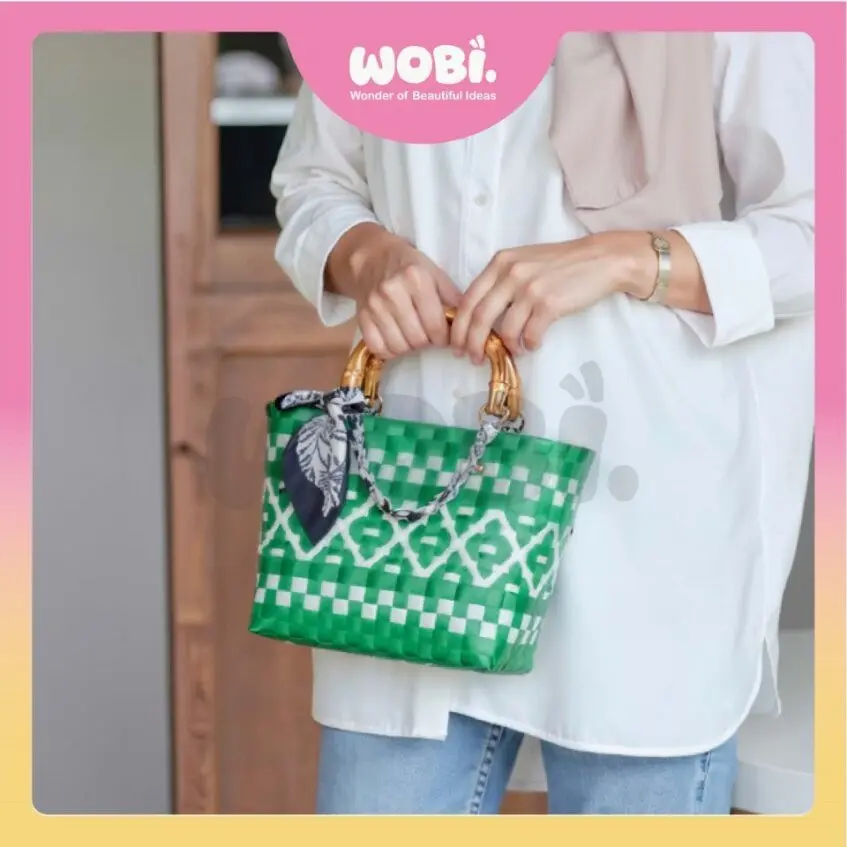 2007 Bamboo Handle Tote Bag Women Bag Shopping Bag Gift Bag Retail Goodies Bag Wedding Birthday Beg Anyaman Warna Warni - Image 2