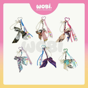 2021 WOBI Scarf Chain Colourful Fashion Lanyard Braided Rope Pearl Keychain Accessories Aksesori Beg Pemegang Kunci