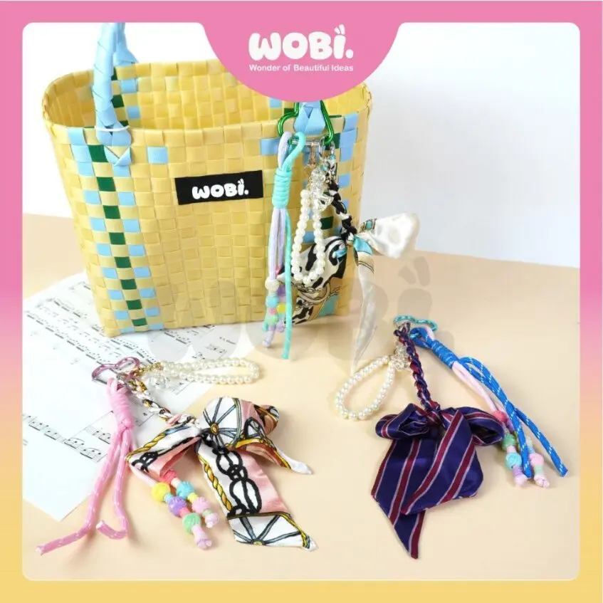 2021 WOBI Scarf Chain Colourful Fashion Lanyard Braided Rope Pearl Keychain Accessories Aksesori Beg Pemegang Kunci - Image 2