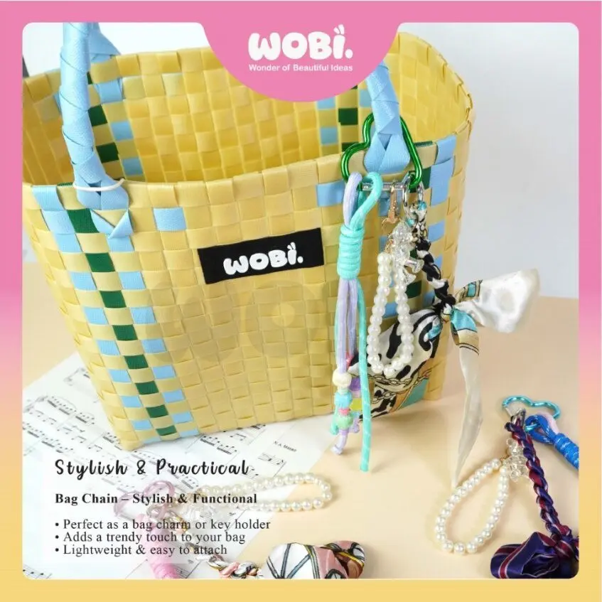 2021 WOBI Scarf Chain Colourful Fashion Lanyard Braided Rope Pearl Keychain Accessories Aksesori Beg Pemegang Kunci - Image 4