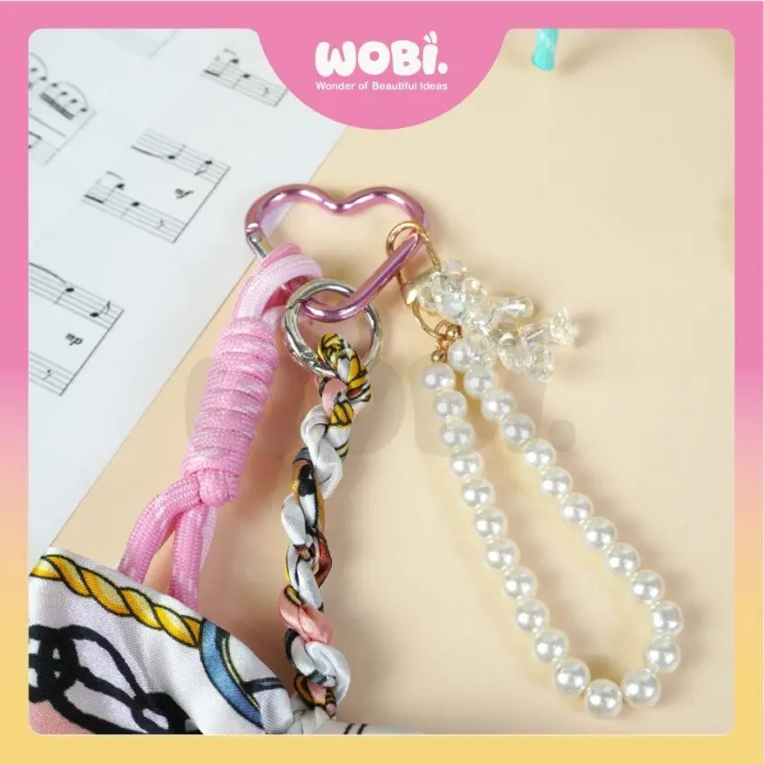 2021 WOBI Scarf Chain Colourful Fashion Lanyard Braided Rope Pearl Keychain Accessories Aksesori Beg Pemegang Kunci - Image 3