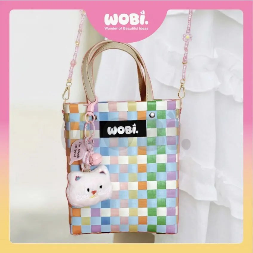 2005 WOBI Mini Tote Bag Women Bag Shopping Bag Gift Bag Retail Bag Goodies Bag Wedding Birthday Beg Anyaman Warna Warni - Image 3