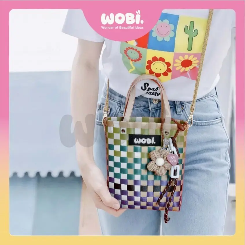 2005 WOBI Mini Tote Bag Women Bag Shopping Bag Gift Bag Retail Bag Goodies Bag Wedding Birthday Beg Anyaman Warna Warni - Image 5