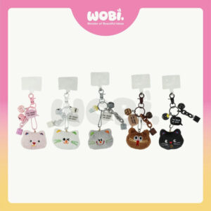 2020 WOBI Plushy Cat Chain Colourful Fashion Lanyard Jewelry Gifts Handphone Case Hanging Aksesori Telefon Beg