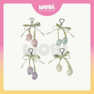 2010 WOBI Tulips Versatile Chain Colourful Fashion Lanyard Sweet Pearl Beaded Bow Keychain Aksesori Beg Pemegang Kunci
