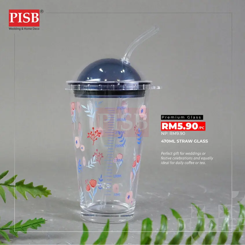 2009 470ML Straw Glass Cup Heat Cold Resistant Water Bottle Viral Transparent Travel Mug Coffee Glass Doorgift Cawan - Image 3