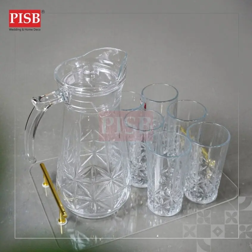 1051/53 Amber Transparent Jug Set Premium Thick Glass Jug Water With Cup Juice Serving Jug Set Jag Air Bersama Cawan - Image 4