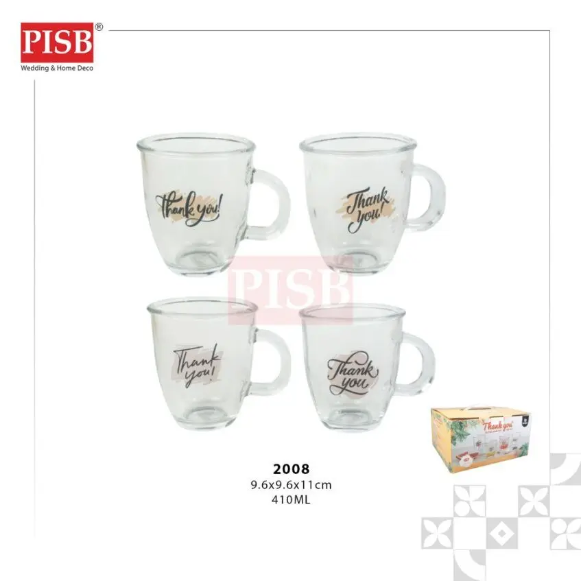 2008 (4Pcs/Box) Thank You Cup Glass Set Drinking Glassware Doorgift Souvenir Mug Cawan Gelas Murah Wedding Gift Cup - Image 2