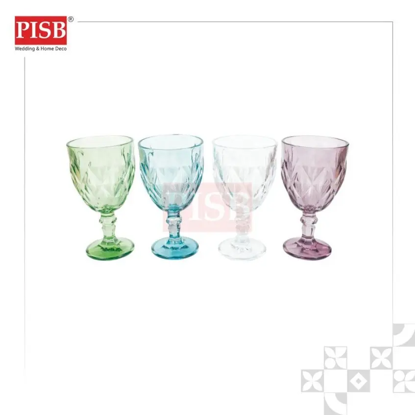2010 (4Pcs/Box) 4 Colour Glass Diamond Dessert Cup Drinking Glassware Doorgift Souvenir Mug Cawan Gelas Murah