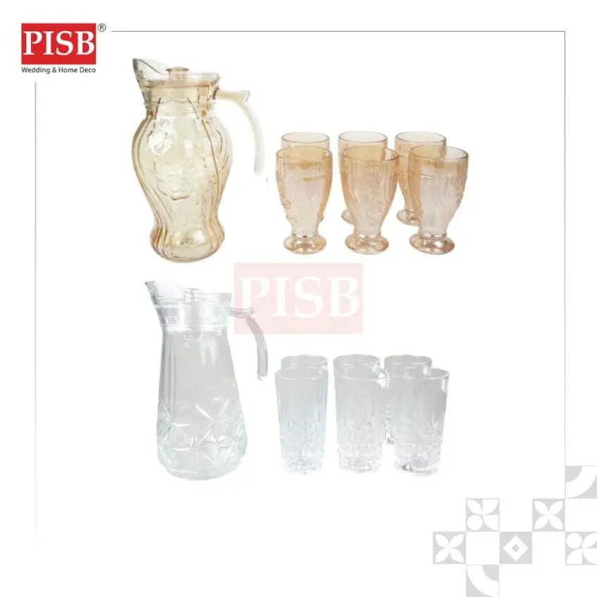 1051/53 Amber Transparent Jug Set Premium Thick Glass Jug Water With Cup Juice Serving Jug Set Jag Air Bersama Cawan