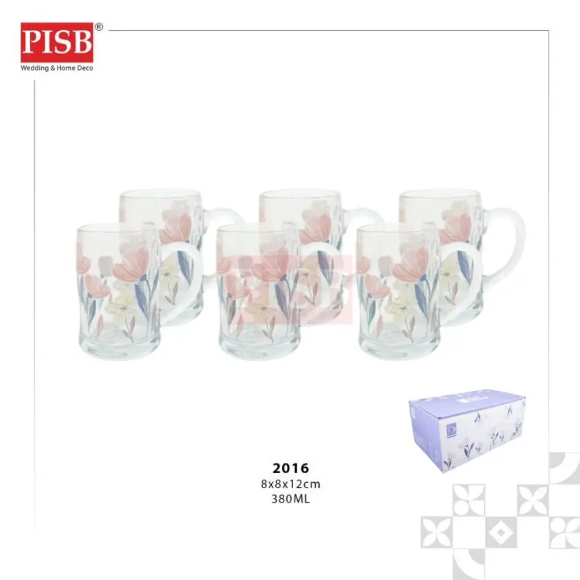 2016 (6Pcs/Box) Floral Glass Mug Set Drinking Glassware Doorgift Souvenir Mug Cawan Gelas Murah Wedding Gift Cup - Image 2