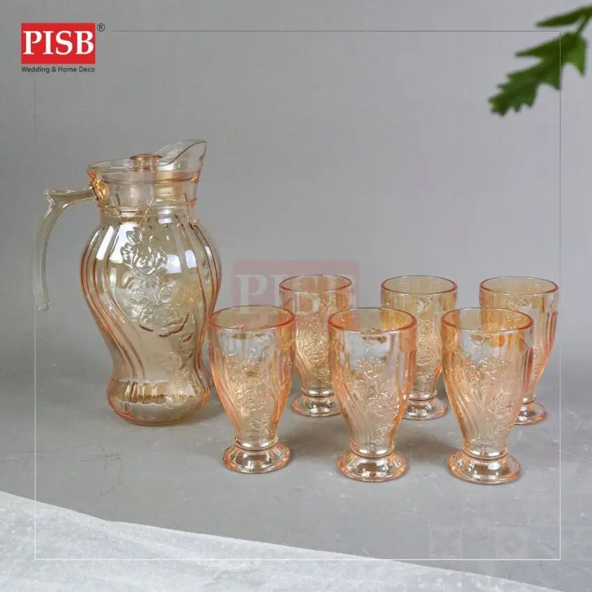 1051/53 Amber Transparent Jug Set Premium Thick Glass Jug Water With Cup Juice Serving Jug Set Jag Air Bersama Cawan - Image 2