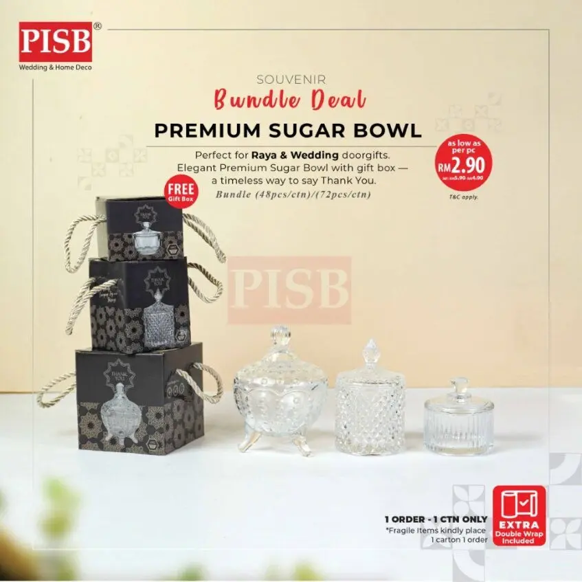2227-29(48Pcs/72Pcs/Ctn)Premium Sugar Bowl Doorgift Kaca Crystal Glass Doorgift Souvenir Bekas Kaca Goodies Exclusive