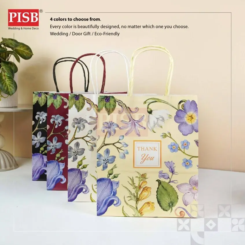 2164 (10Pcs/Pkt) Floral Kraft Design Paper Bag Gift Bag Retail Bag Color Kraft Paper Bag Beg Kertas Wedding Birthday Bag - Image 3