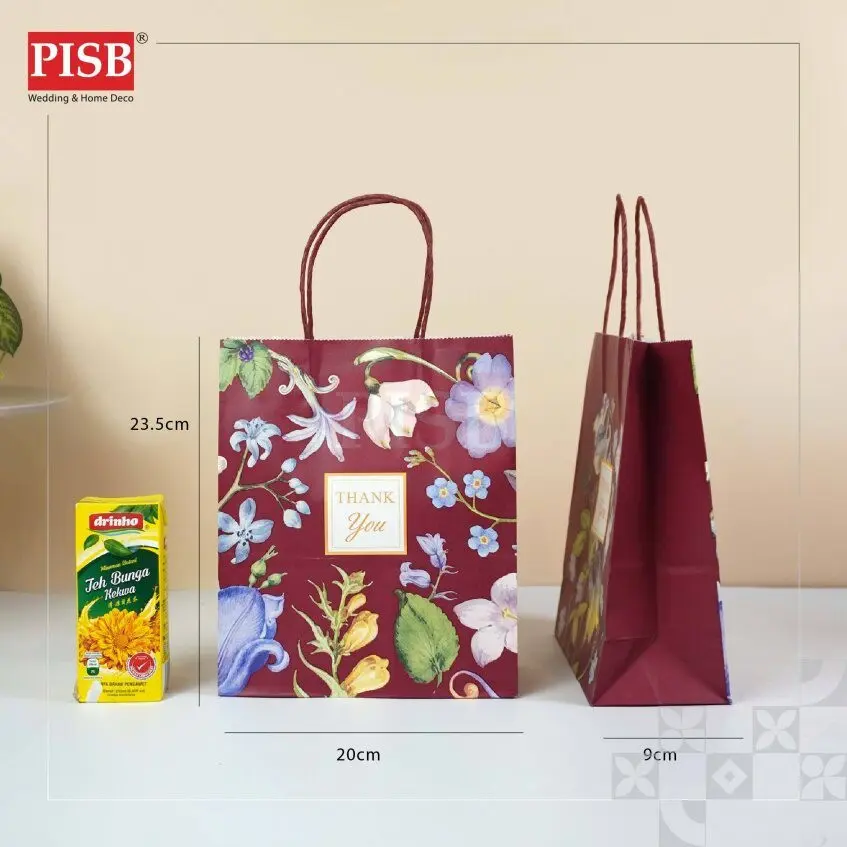 2164 (10Pcs/Pkt) Floral Kraft Design Paper Bag Gift Bag Retail Bag Color Kraft Paper Bag Beg Kertas Wedding Birthday Bag - Image 7