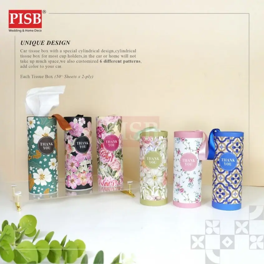 2155 (1PCS) Souvenir Premium Floral Car Tissue Facial Tissue Cylinder Tissue Box Tisu Kereta Tisu Kotak Doorgift Tisu - Image 5