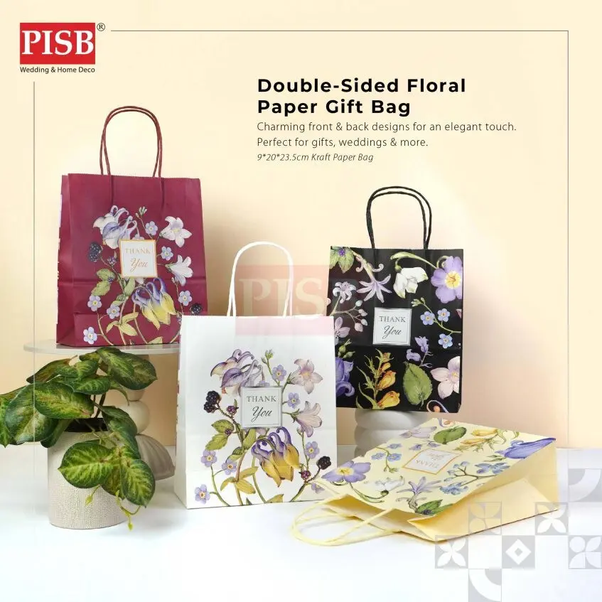 2164 (10Pcs/Pkt) Floral Kraft Design Paper Bag Gift Bag Retail Bag Color Kraft Paper Bag Beg Kertas Wedding Birthday Bag - Image 4