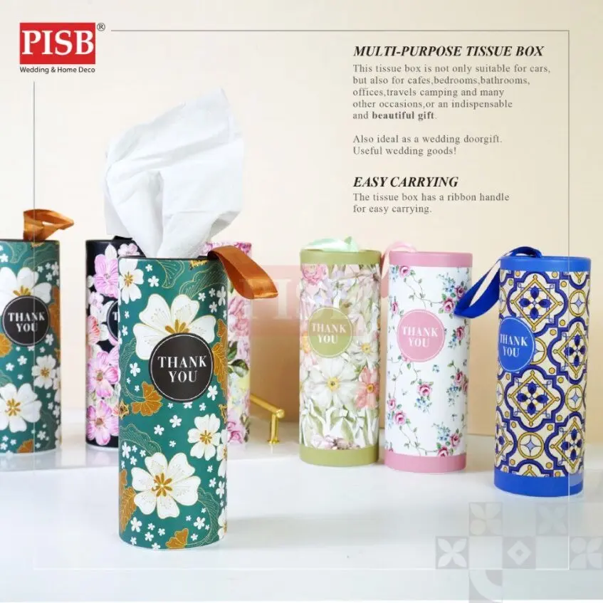 2155(102Pcs/Ctn)Souvenir Premium Floral Car Tissue Facial Tisue Cylinder Tissue Box Tisu Kereta Tisu Kotak Doorgift Tisu - Image 4