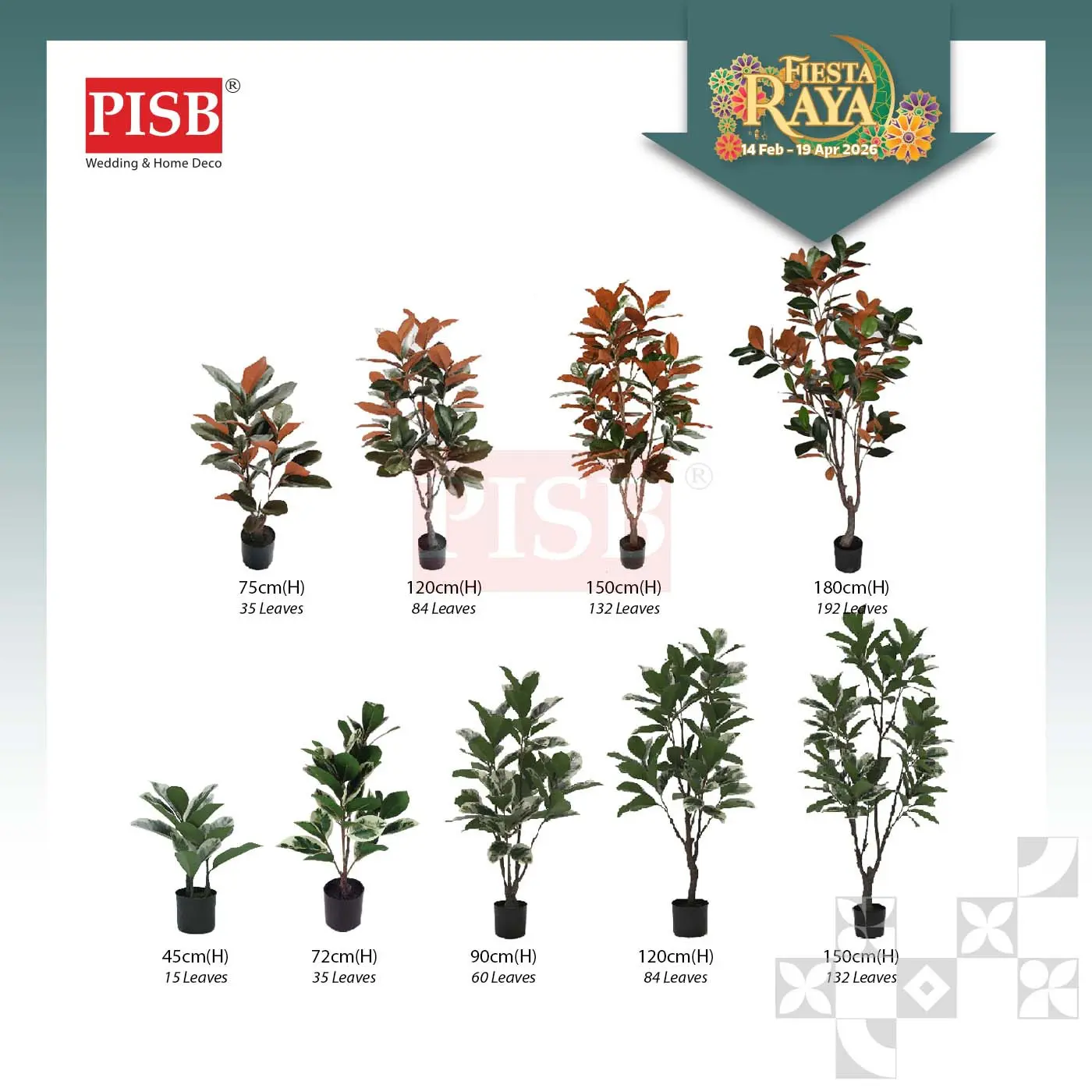 3025-3035 Red Variegated Rubber Artificial Tree 45/60/75/90/120/150/180CM