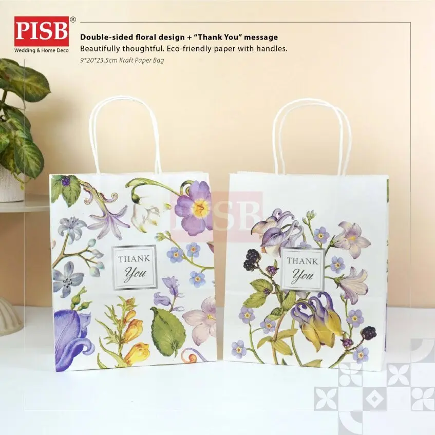 2164 (10Pcs/Pkt) Floral Kraft Design Paper Bag Gift Bag Retail Bag Color Kraft Paper Bag Beg Kertas Wedding Birthday Bag - Image 5