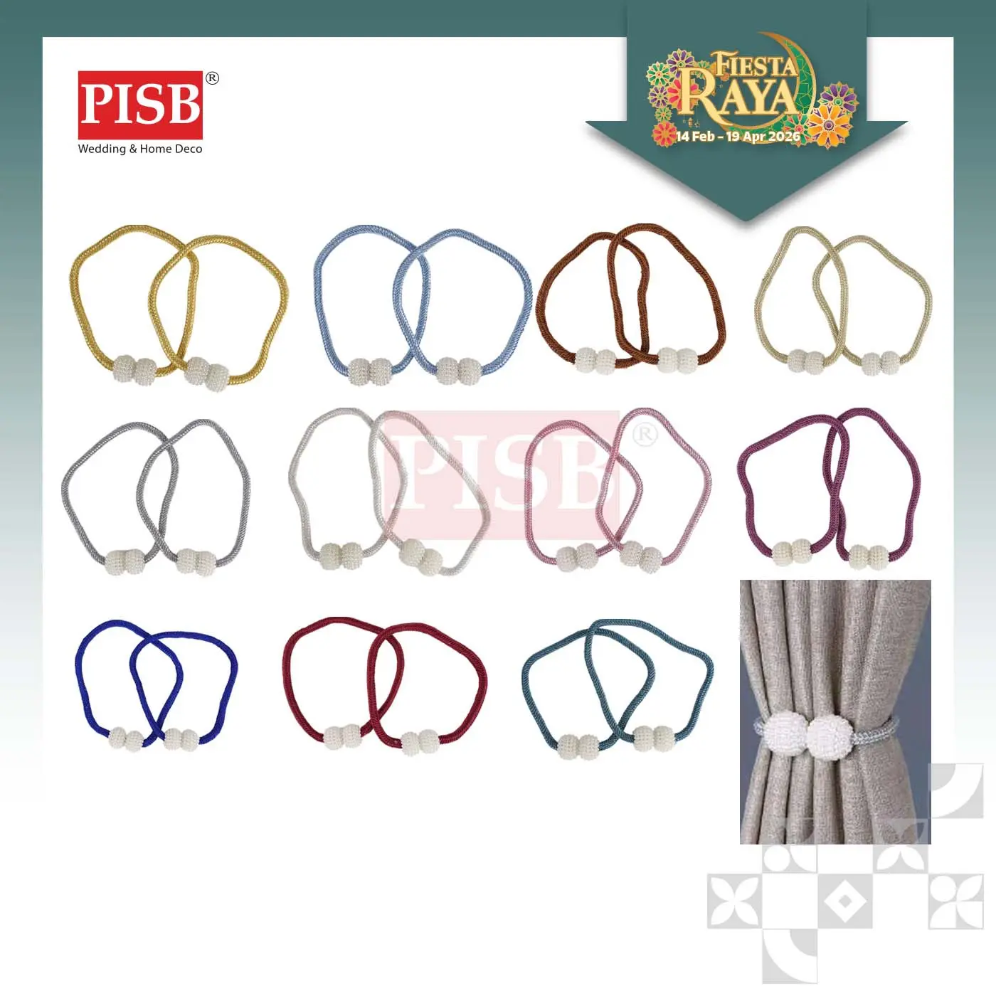 0802 Magnetic Pearl Beads Curtain Tieback Curtain Decoration Pengikat Langsir (2Pcs/Pkt)