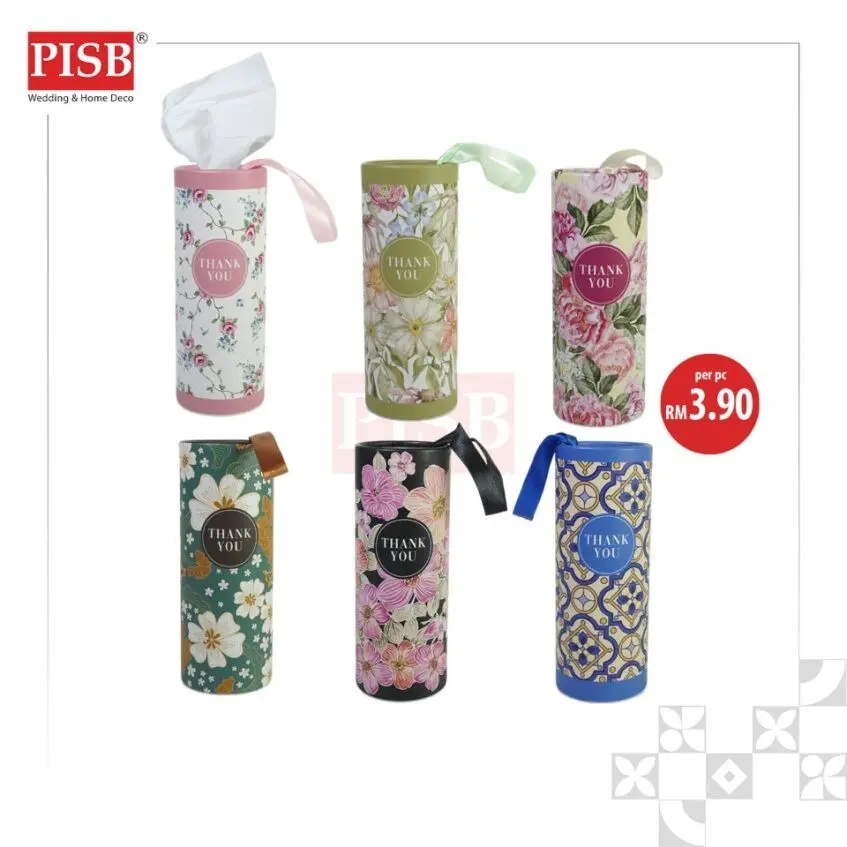 2155 (1PCS) Souvenir Premium Floral Car Tissue Facial Tissue Cylinder Tissue Box Tisu Kereta Tisu Kotak Doorgift Tisu - Image 2