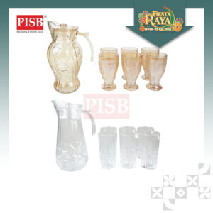 1051/53 Amber Transparent Jug Set Premium Thick Glass Jug Water With Cup Juice Serving Jug Set Jag Air Bersama Cawan