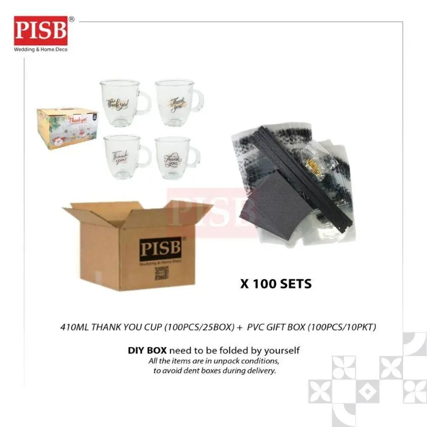 2008(100Sets/Ctn)Bundle Deal Thank You Glass Cup With PVC Gift Box Doorgift Souvenir Mug Cawan Gelas Drinking Glassware - Image 6