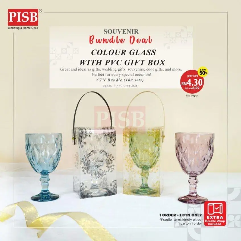 2010(100Sets/Ctn)Bundle Deal Colour Glass With PVC Gift Box Dessert Cup Drinking Glassware Doorgift Souvenir Cawan Gelas
