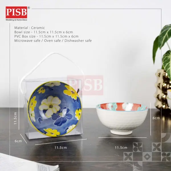 2140/41 12PCS Flower Motif Design Bohemia Turkish Ceramic Bowl With PVC Handle Box/Set Wedding Doorgift Mangkuk Seramik