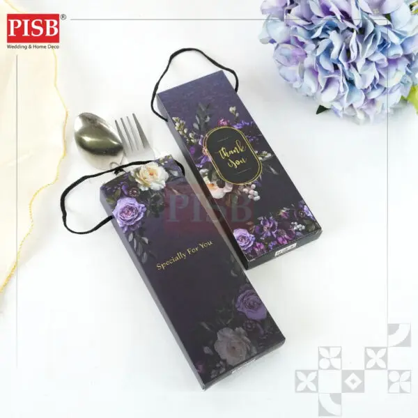 0482(20Pcs/Bundle)Flower Printed Spoon Fork Tasbih Souvenir Door Gift Set With Handle Sudu Garfu Tasbih Wedding Doorgift