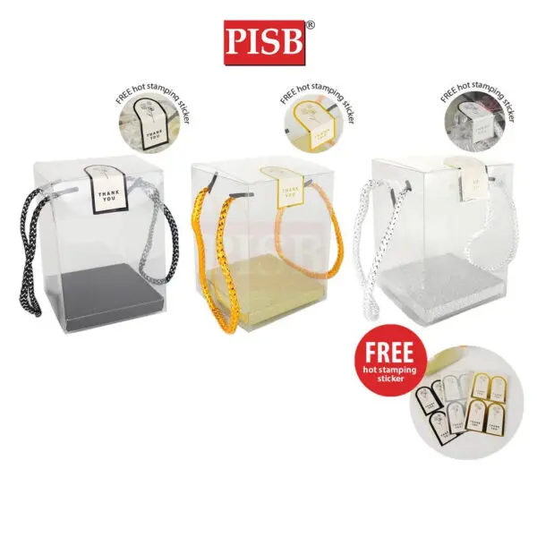 1030 Square Cube Gold Silver Black PVC Gift Box With Handle (10Pcs/Pkt) (Free Hot Stamping Sticker)