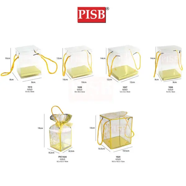 1014/24/25/26/27/28 Square Cube Gold Silver PVC Gift Box With Handle (10Pcs/Pkt)