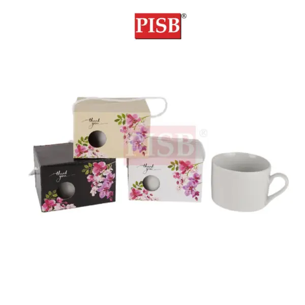2303-05 Ceramic Mug With Flower Printed Handle Box/Set Doorgift Mug Dengan Kotak (6Pcs/Pkt)