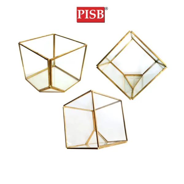 SSH1063/62/61 Cooper Vintage Golden Geometric Cube Glass Jewelry Box
