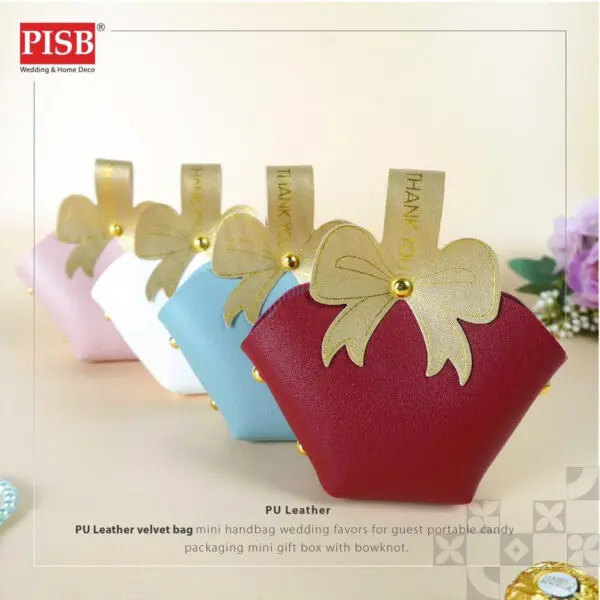 2138-39 (10Pcs/Pkt) Leather Mini Bag With Ribbon Mini Goodies Bag Doorgift Bag Wedding Beg Goodies Kahwin Bag Kenduri