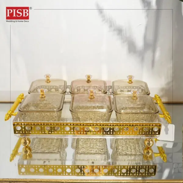 61aab8bb82fb8af0b9f4acada403e174.jpeg 1098-99 Acrylic Pattern Tray With Golden Handle Serving Tray Display Tray Dulang Hantaran Perkahwinan Wedding Gift Tray