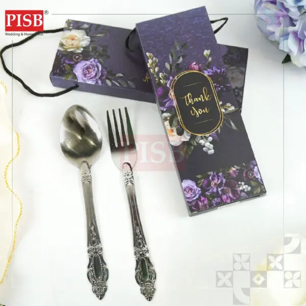 0482(20Pcs/Bundle)Flower Printed Spoon Fork Tasbih Souvenir Door Gift Set With Handle Sudu Garfu Tasbih Wedding Doorgift