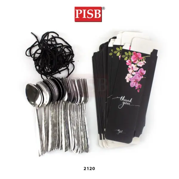2117-2121 (20Pcs/Pkt) Flower Printed Spoon Fork Souvenir Door Gift Set With Handle