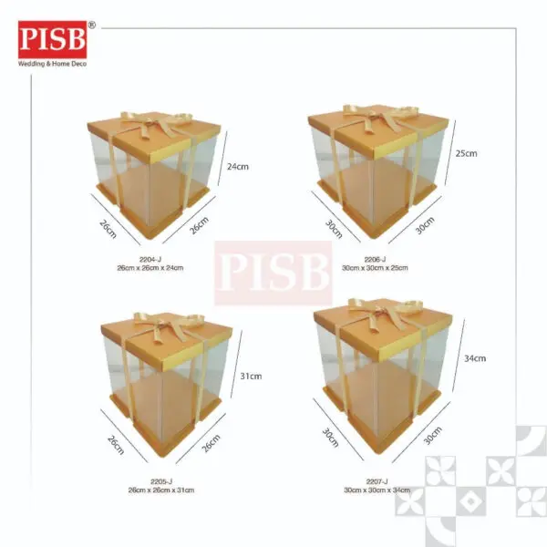 2204-2207 Transparent Cake Box With Ribbon Kotak Kek Kotak Hantaran Birthday Gift Packaging Box Wedding Clear Gift Box