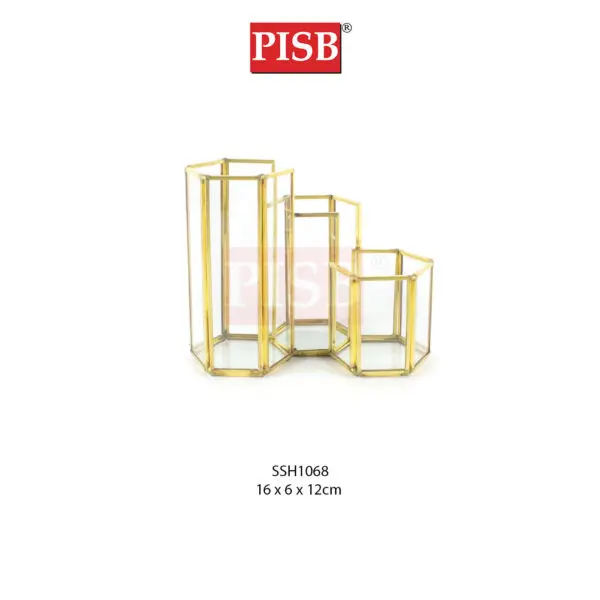 SSH1067/68/69 Cooper Vintage Decorative Golden Geometric Shapes Glass Jewelry Box