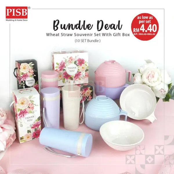70aedaf1ee9a39dea488a93d94e04cc9-1.jpeg (10Set) Bundle Deal Wheat Straw Tableware Cutlery With Gift Box Mangkuk Botol Air Gelas Doorgift Souvenir Perkahwinan