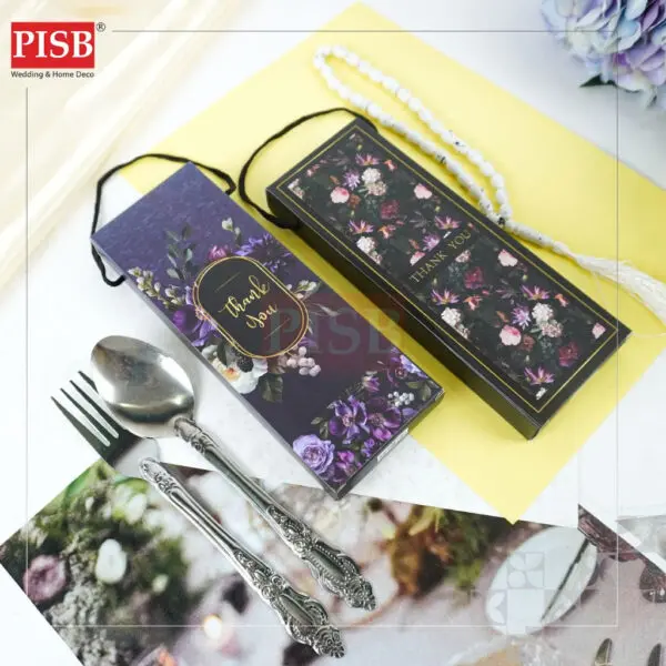 0482(20Pcs/Bundle)Flower Printed Spoon Fork Tasbih Souvenir Door Gift Set With Handle Sudu Garfu Tasbih Wedding Doorgift