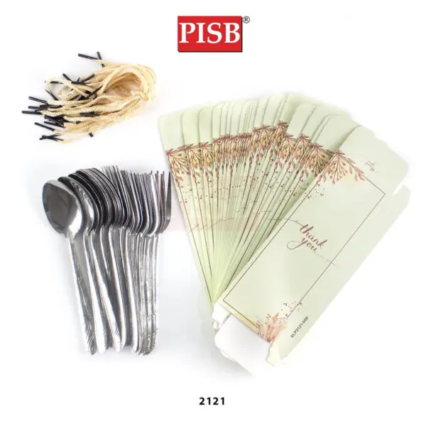 2117-2121 (20Pcs/Pkt) Flower Printed Spoon Fork Souvenir Door Gift Set With Handle
