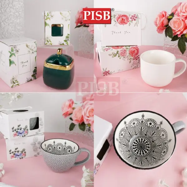2303-05 Ceramic Mug With Flower Printed Handle Box/Set Doorgift Mug Dengan Kotak (6Pcs/Pkt)