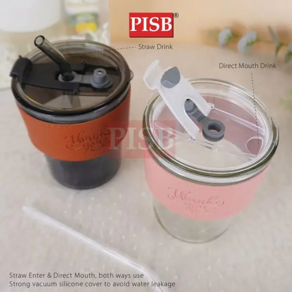 b75dadc294aab86b24bb113645059241-1.jpeg 2129 Straw Mug Glass Heat Cold Resistant Water Bottle Viral Transparent Travel Mug Leather Coffee Glass Doorgift Cawan