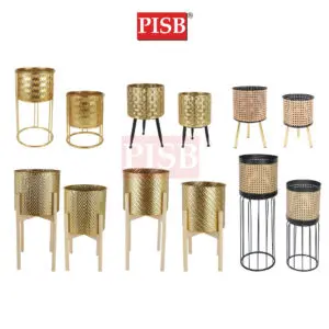 2218/2220/2221/2224/2258/2260 Round Golden Wire Metal Flower Tree Pot