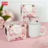 2308/11 (6Pcs/Pkt) Ceramic Mug With Flower Printed Handle Box/Set Doorgift Souvenir Mug Cawan Murah/Wedding Gift Mug